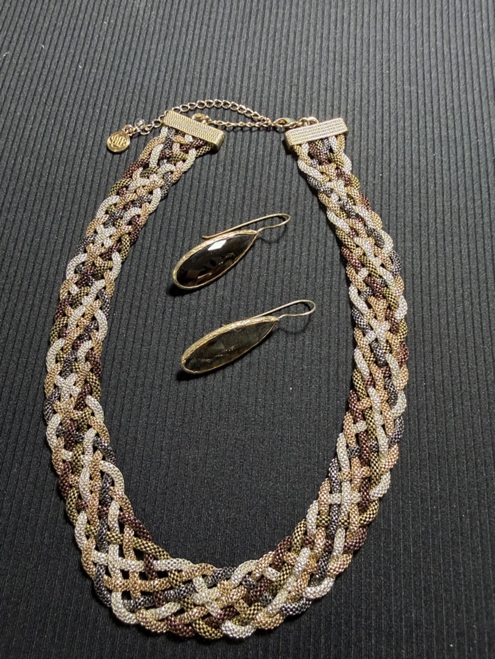 Woven Multicolor Metallic Necklace and Earrings Set
